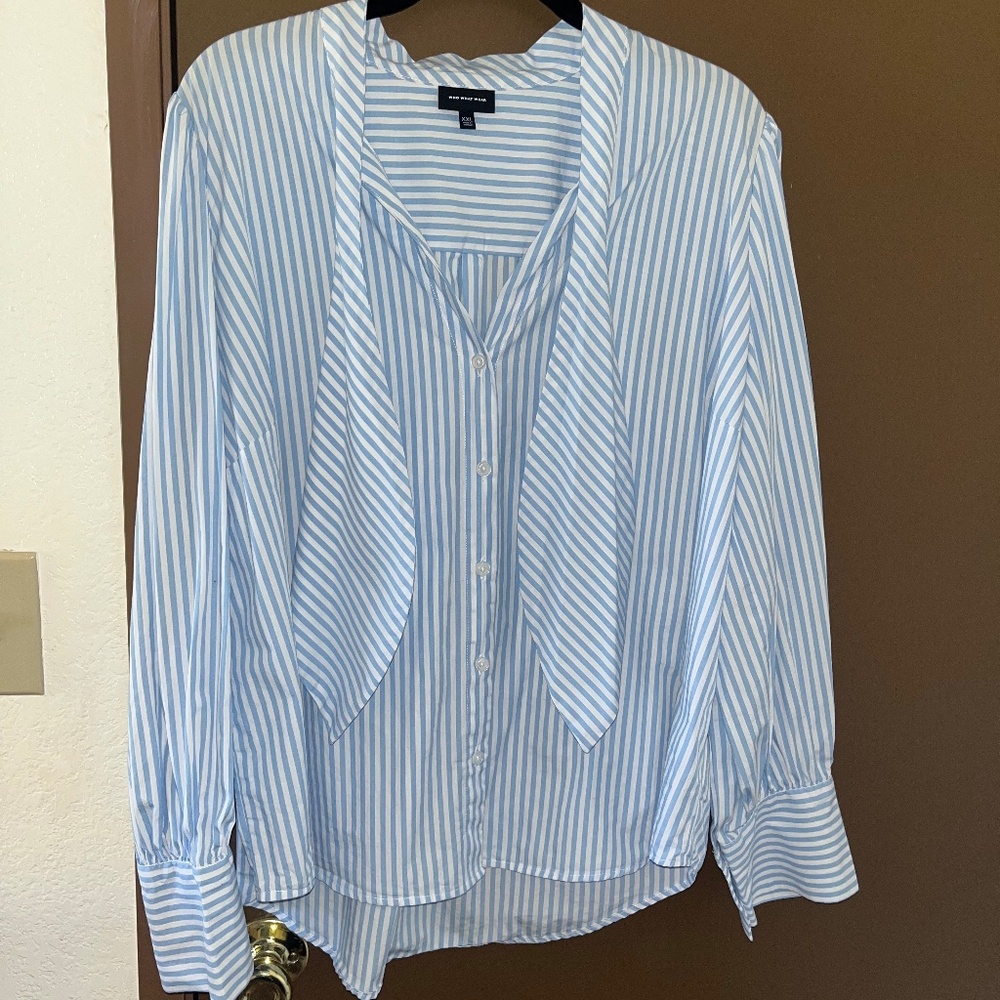 Size XXL Striped Button Up with Attached Ties